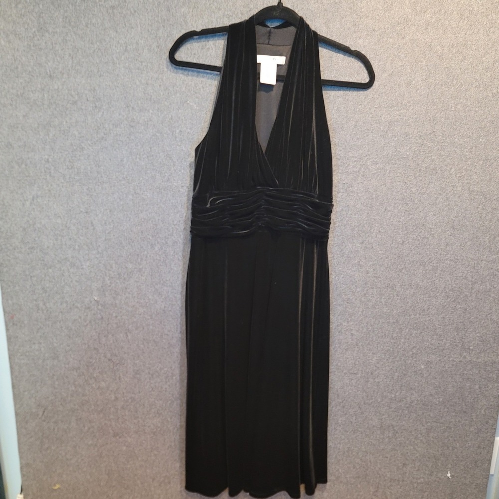Vtg 90s sz 10 Evan Picone Velvet Halter V Neck Ruched Waist Dress Cocktail Y2K